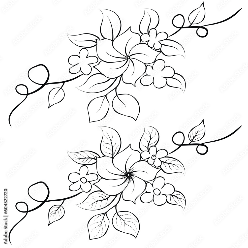 Free Vector line art and hand drawing flower art black and white