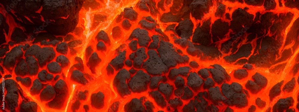 Seamless lava pattern with small stones, texture for graphic design. Realistic lava flame on black ash background. Texture of molten magma surface. Abstract volcanic lava background. Generative AI Seamless lava pattern with small stones, texture for graphic design. Realistic lava flame on black ash background. Texture of molten magma surface. Abstract volcanic lava background. Generative AI