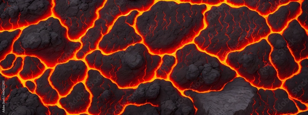 Seamless lava pattern with small stones, texture for graphic design. Realistic lava flame on black ash background. Texture of molten magma surface. Abstract volcanic lava background. Generative AI Seamless lava pattern with small stones, texture for graphic design. Realistic lava flame on black ash background. Texture of molten magma surface. Abstract volcanic lava background. Generative AI