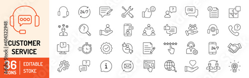 Foto Customer Service & Support editable stroke outline icons set