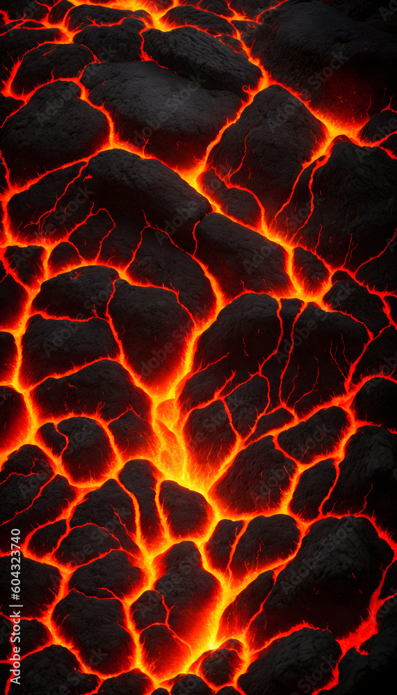 Seamless lava pattern with small stones, texture for graphic design. Realistic lava flame on black ash background. Texture of molten magma surface. Abstract volcanic lava background. Generative AI Seamless lava pattern with small stones, texture for graphic design. Realistic lava flame on black ash background. Texture of molten magma surface. Abstract volcanic lava background. Generative AI