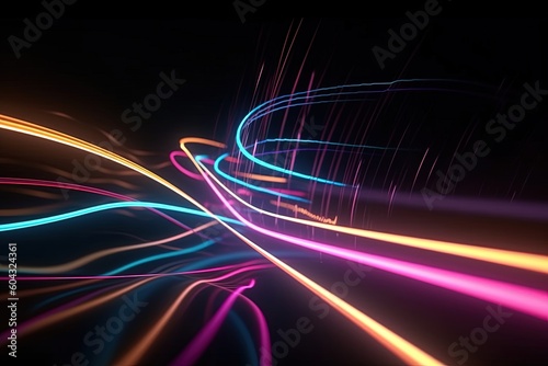 abstract futuristic background with pink blue glowing neon moving high speed wave lines and bokeh lights. Data transfer concept Fantastic wallpaper  Ai Generative