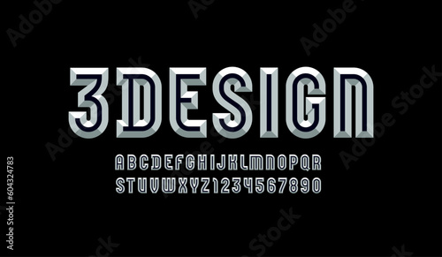 Alphabet from chiseled block, facet white font, beveled letters and numerals, vector illustration 10EPS