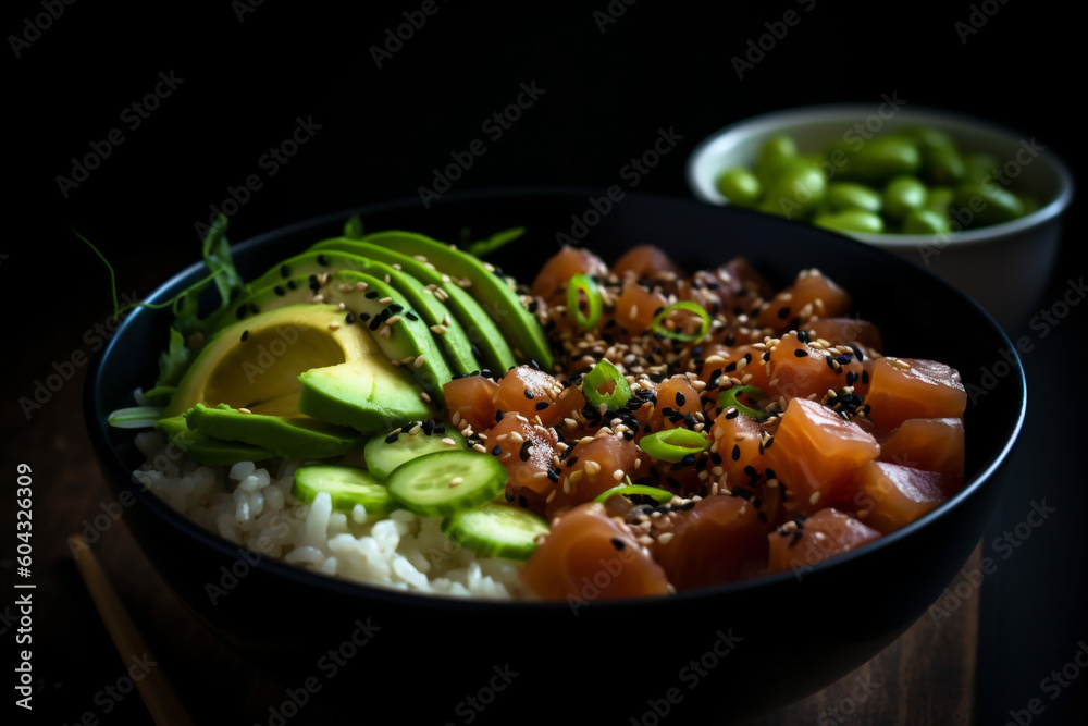 Close up delicious food, Hawaiian poki rice