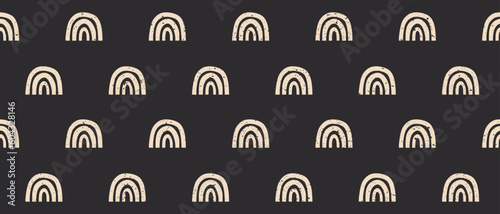 Obraz na plátně Hand Drawn Irregular Seamless Vector Pattern with Rainbow made of Light Beige Brush Lines and Dabs Isolated on a Pale Black Background