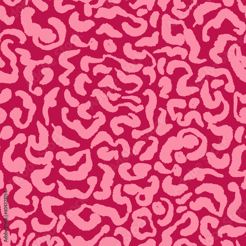 Pink wild safari animal seamless repeat pattern. Random placed, abstract vector shapes all over surface print.