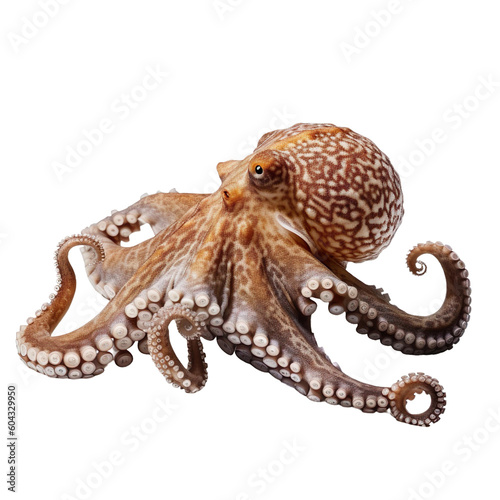 side view of Octopus fish isolated on a transparent background, Generative ai