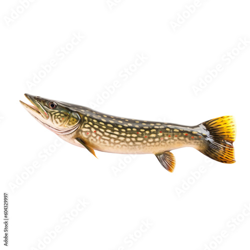 side view of Pike fish isolated on a transparent background, Generative ai