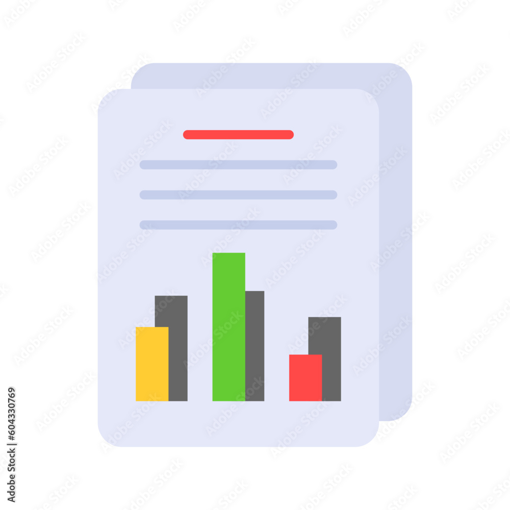 Bar chart on document showing vector of data report in trendy style, premium icon Bar chart on document showing vector of data report in trendy style, premium icon