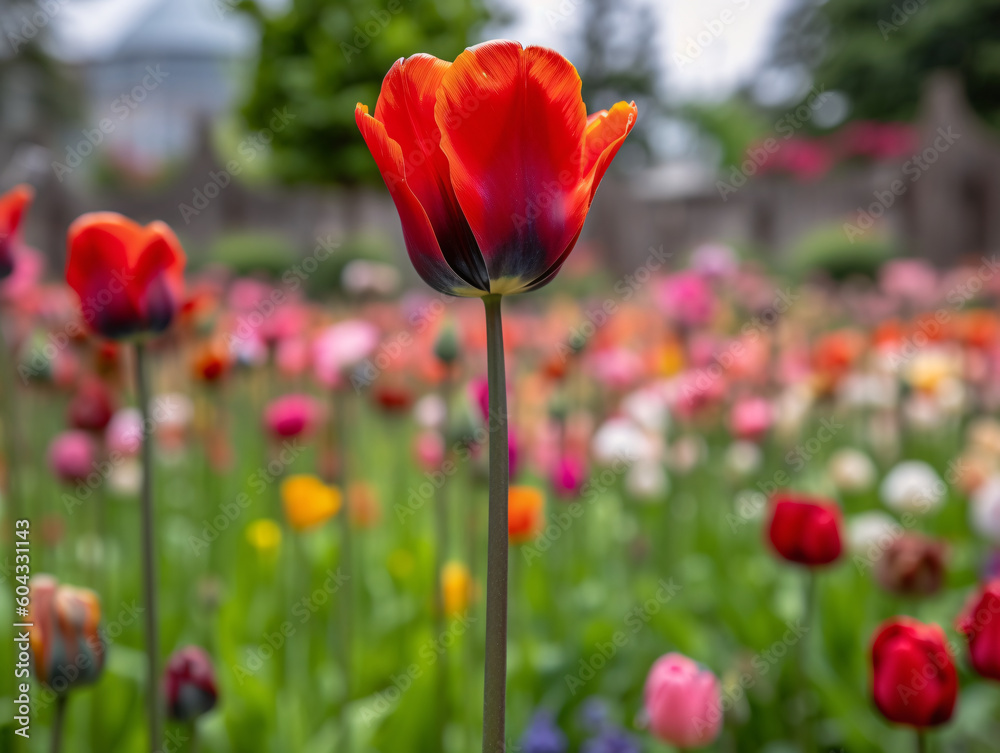 Nature's Beauty: A Close-Up of a Red Tulip in a Garden Bed (Generative AI) Nature's Beauty: A Close-Up of a Red Tulip in a Garden Bed (Generative AI)