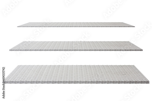 Silver and blue painted metallic plate anti slip surface. Metal diamond plate texture. Metal diamond plate texture. shelf set on white background, clipping path
