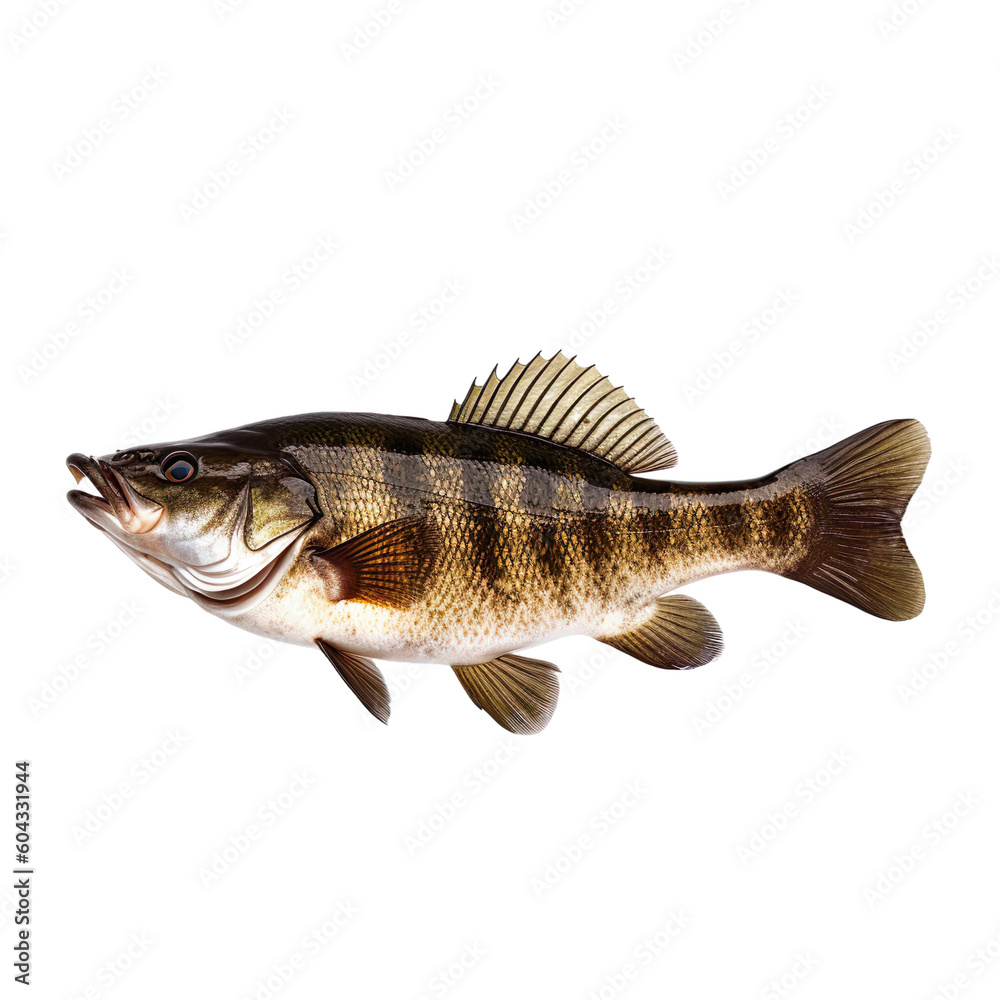side view of Bass fish on transparent background, Generative ai side view of Bass fish on transparent background, Generative ai
