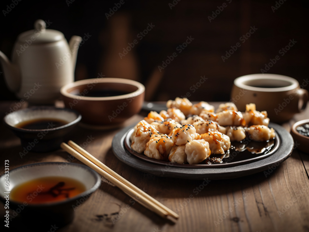 A Taste of Home: Comforting Dumplings on a Rustic Table (Generative AI)