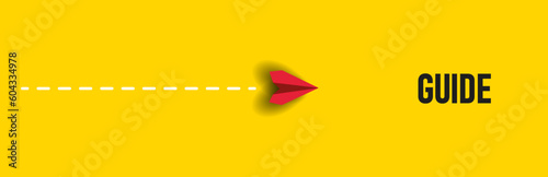 Red paper airplane flying towards guide target. Thinking by action changes business life concept. Guidance, support, consulting, coaching idea concepts.