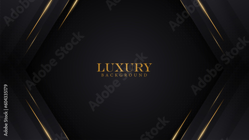 luxury elegant abstract black background in hexagon shape with halftone and shiny gold line. luxury elegant theme design vector illustration