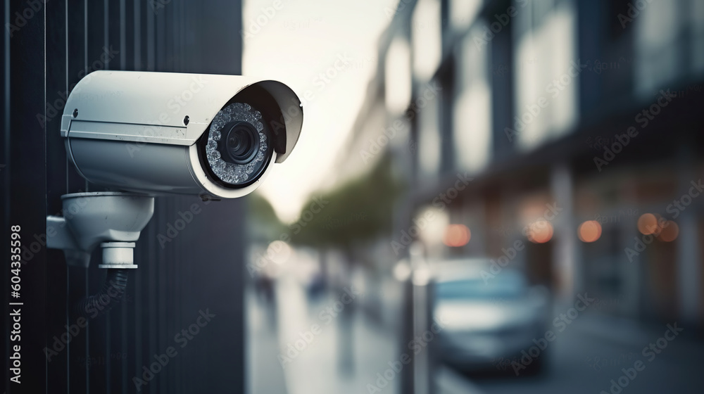 Security camera on modern building. Professional surveillance cameras. CCTV on the wall in the city. Video equipment for safety system area control outdoor. Generative AI Security camera on modern building. Professional surveillance cameras. CCTV on the wall in the city. Video equipment for safety system area control outdoor. Generative AI