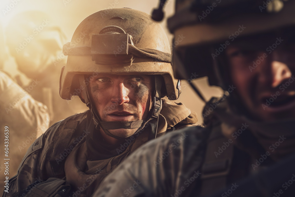 Ai generated image of male soldier portrait in action Generative AI Ai generated image of male soldier portrait in action Generative AI