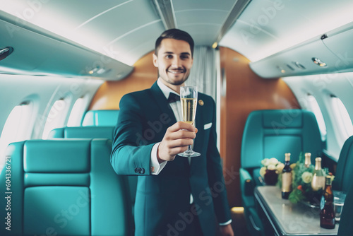 Ai generated image of steward with champagne Generative AI