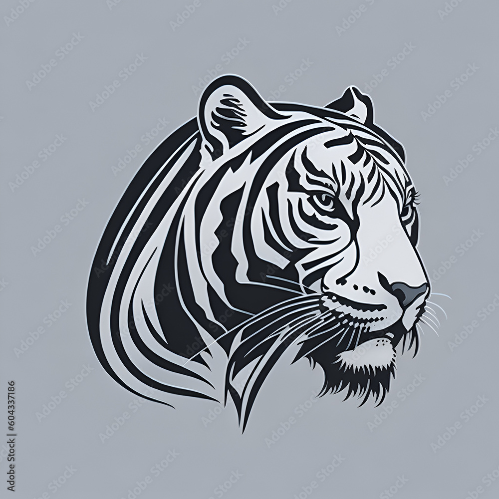 Tiger black and white vector art on a white background