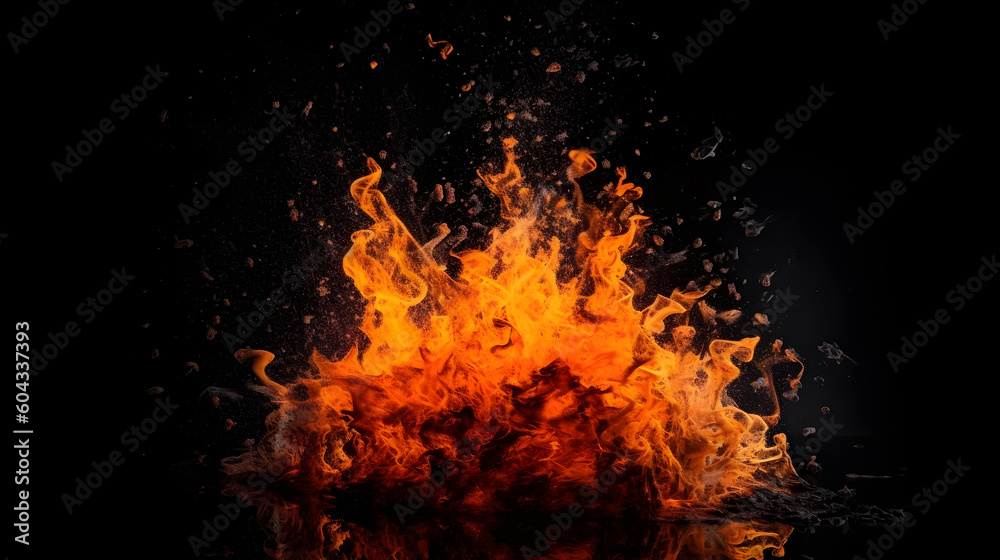 fiery flames effect on dark background generative ai