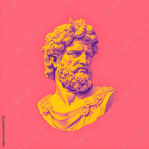 Mythical Charm: Risograph Print Showcasing a Celebrity-Style Handsome God-like Character