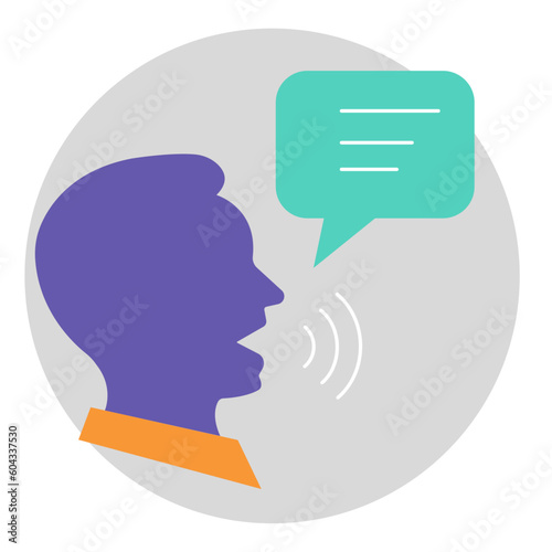 Person expressing, vocalizing, verbalizing, conveying a message.