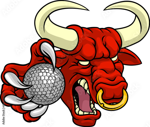 A bull or Minotaur monster longhorn cow angry mean golf mascot cartoon character.