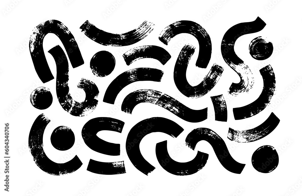 Circular bold brush strokes with circles. Hand drawn vector arches and
