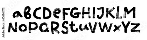 Grunge bold letters collection. Hand drawn childish style vector letters. Handwritten latin capital font. Modern brush calligraphy. Detailed textured characters with a rough inked brush texture.