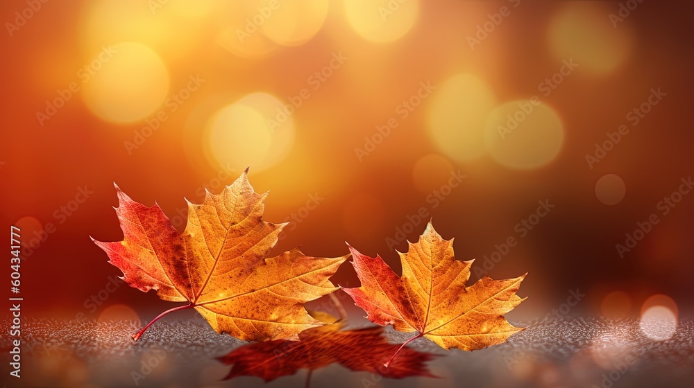 Autumn leaves background, blurred red and orange leaves, fall leaves in the sun, season of nature. Generative AI.