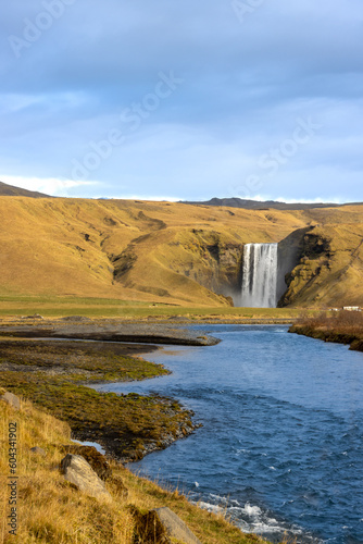 Landscape with river and waterfall Kvernufoss, Iceland photo