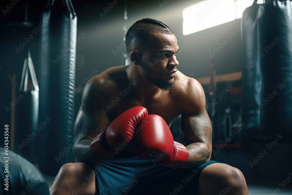 Athlete who is boxing in a gym. Generative AI