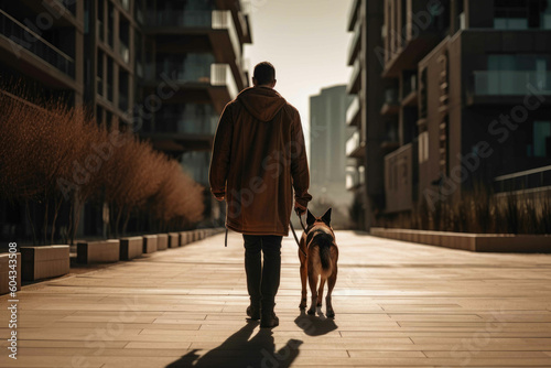 Person walking with dog. Generative AI