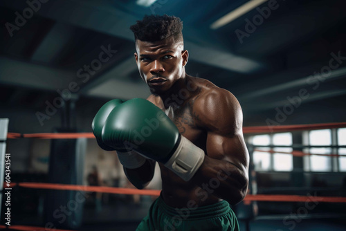 Potrait of man boxer who is training in gym. Generative AI