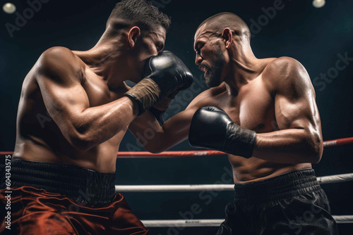 Two boxers fighting. Generative AI © AIproduction