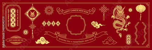 Chinese traditional patterns, flowers, lanterns, clouds, elements and ornaments. Vector decorative jewelry collection in Chinese and Japanese style for card, print, flyers, posters, merch, covers.	
