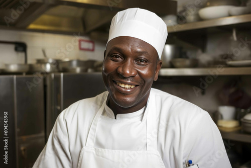 Smiling chef in his kitchen. Generative AI