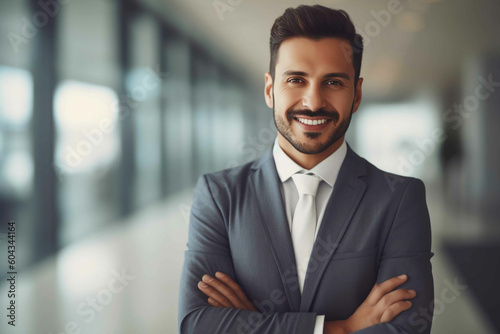 Portrait of a handsome CEO smiling. Generative AI