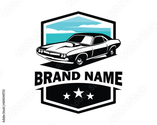 dodge challenger 1968. view silhouette vector design from side isolated white background. Best for logo, badge, emblem, icon, design sticker, vintage car industry.