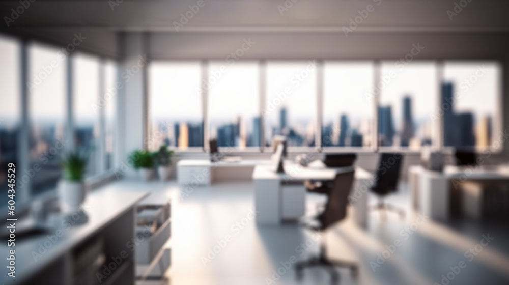 Fototapeta premium Blurred Office Workspace with Cityscape for Business Presentations. created with Generative AI