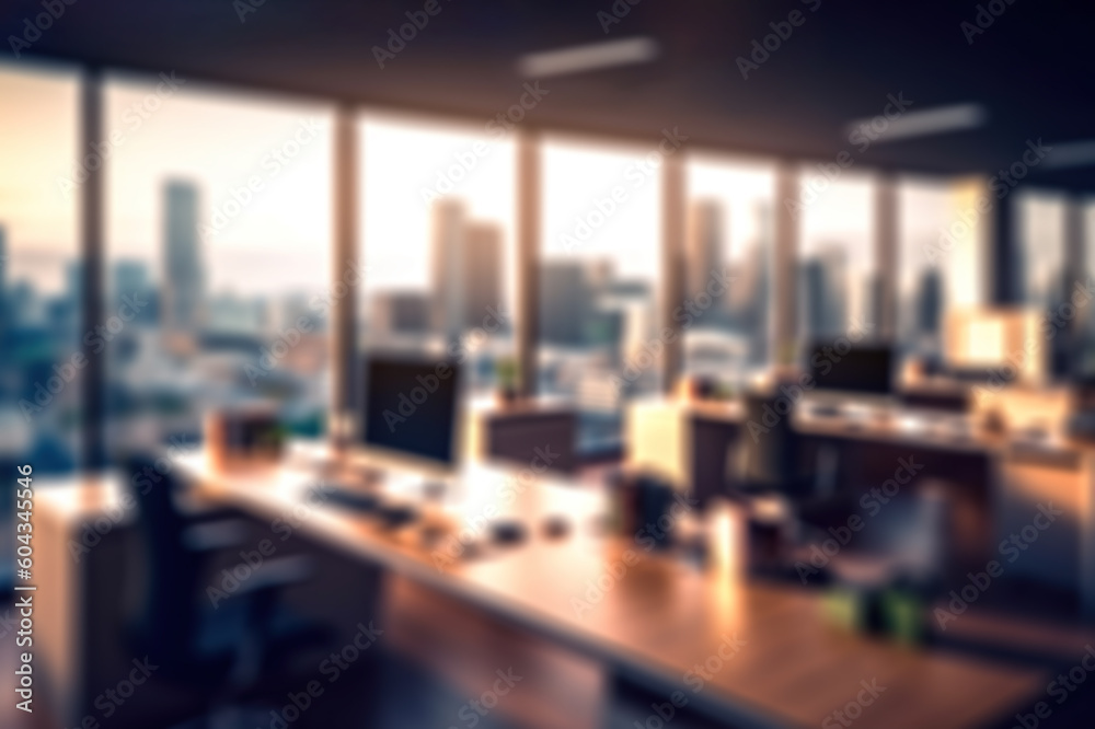 Blurred Office Workspace with Cityscape for Business Presentations. created with Generative AI