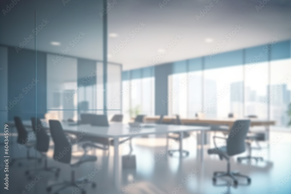 Blurred Modern Office Meeting Room with Cityscape for Business Presentations. created with Generative AI