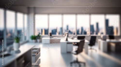 Blurred Office Workspace with Cityscape for Business Presentations. created with Generative AI
