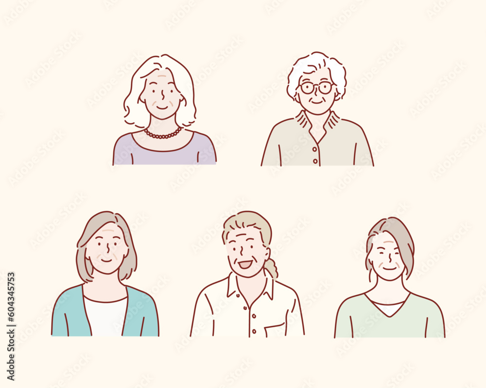 Set of avatars characters of older people. Hand drawn style vector design illustrations. Set of avatars characters of older people. Hand drawn style vector design illustrations.