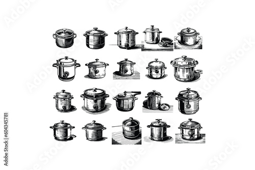 20 Vintage Pressure cooker vector set, illustration.