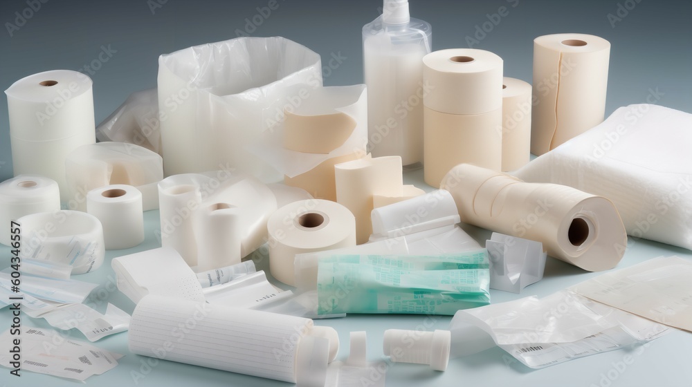 Assortment of Medical Bandages and Gauzes Assortment of Medical Bandages and Gauzes
