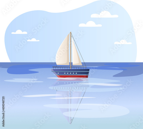 Sailboat illustration. Boat, sail, mast, water. Editable vector graphic design.