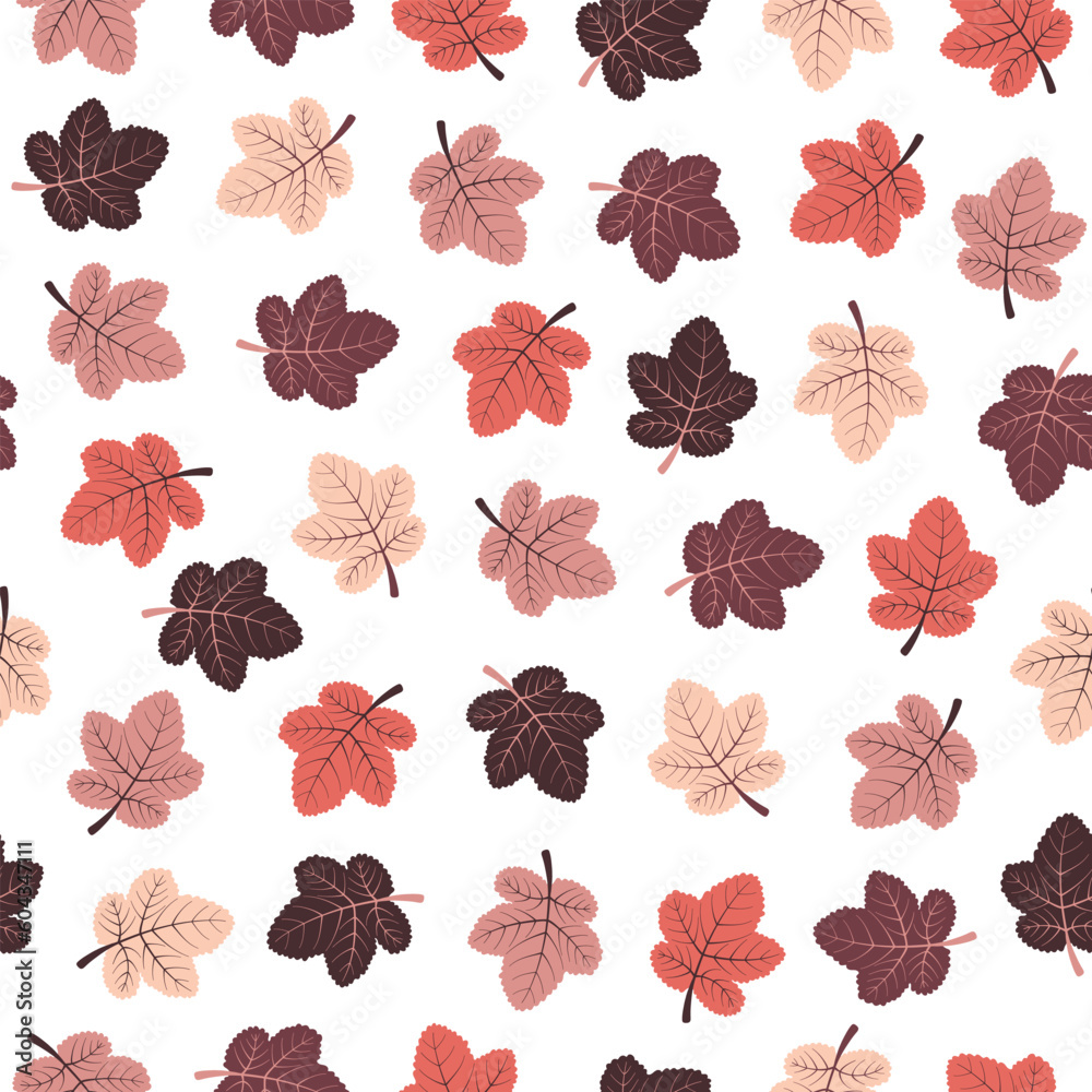 Simple autumn leaves cute hand drawn seamless vector pattern. Seasonal floral retro color design. Vintage background for apparel, packaging, wrapping paper, textile, fabric, wallpaper, gift.