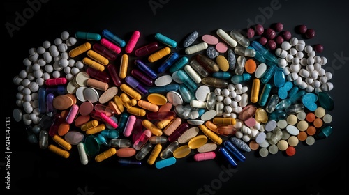 Display of Assorted Pharmaceutical Pills and Capsules