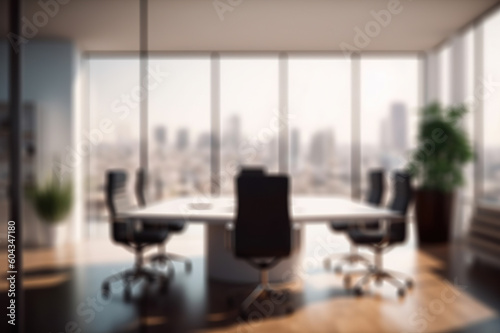 Blurred Modern Office Meeting Room with Cityscape for Business Presentations. created with Generative AI